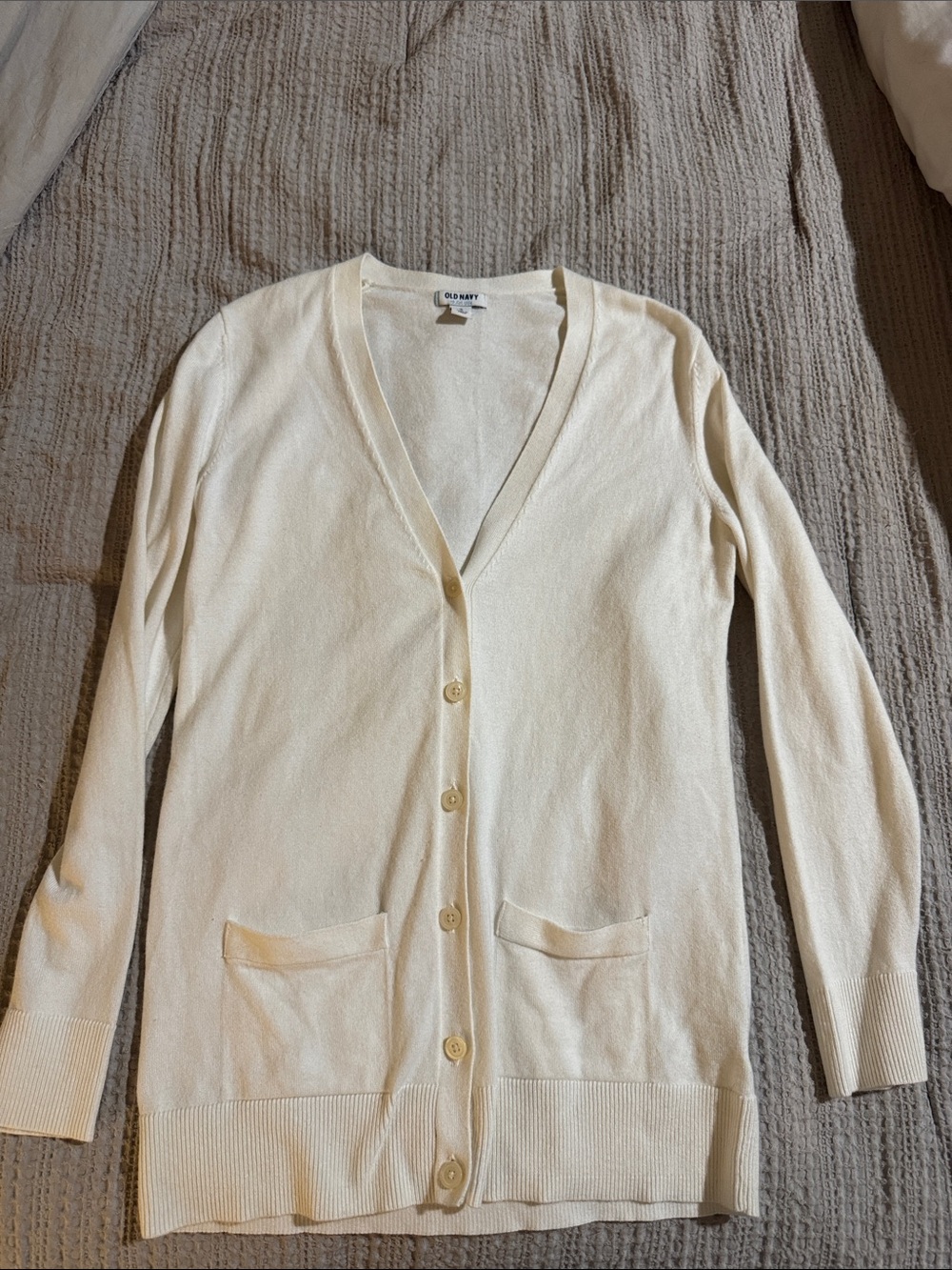 Old Navy Cream V-Neck Long Sleeve Button Cardigan